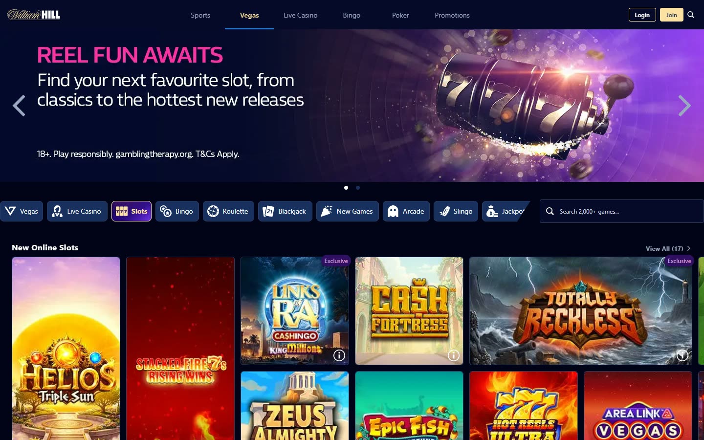 William Hill Casino Casino lobby as served to a logged-out desktop visitor on 2026-09-20; unaltered screenshot